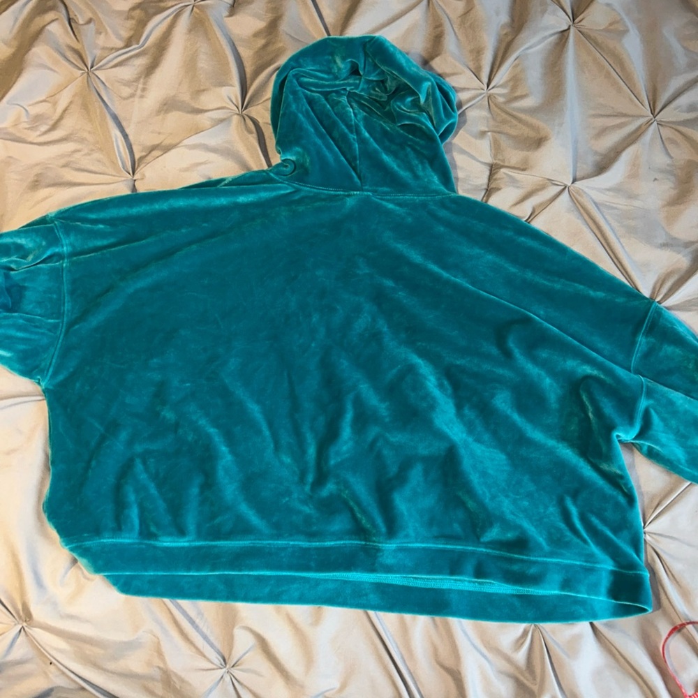 Disney Ariel Little Mermaid Troubles Into Bubbles Teal Crop Velour Hoodie 2XL - Picture 6 of 6